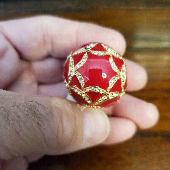 Neiman Marcus CINER Red Rhinestone Egg Pendant Necklace 38" - Picture 5 of 12